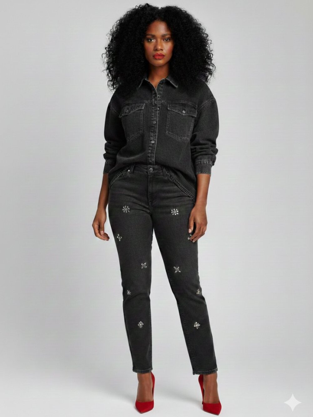 Jeweled Charcoal Gray Denim Jeans - Size 10 - Crystal Embellished